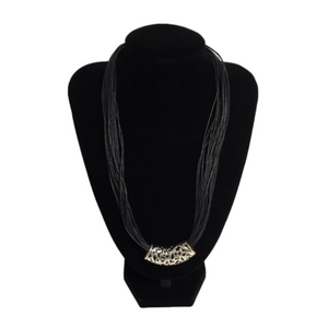 Black Leather Statement Necklace with Silver Slide